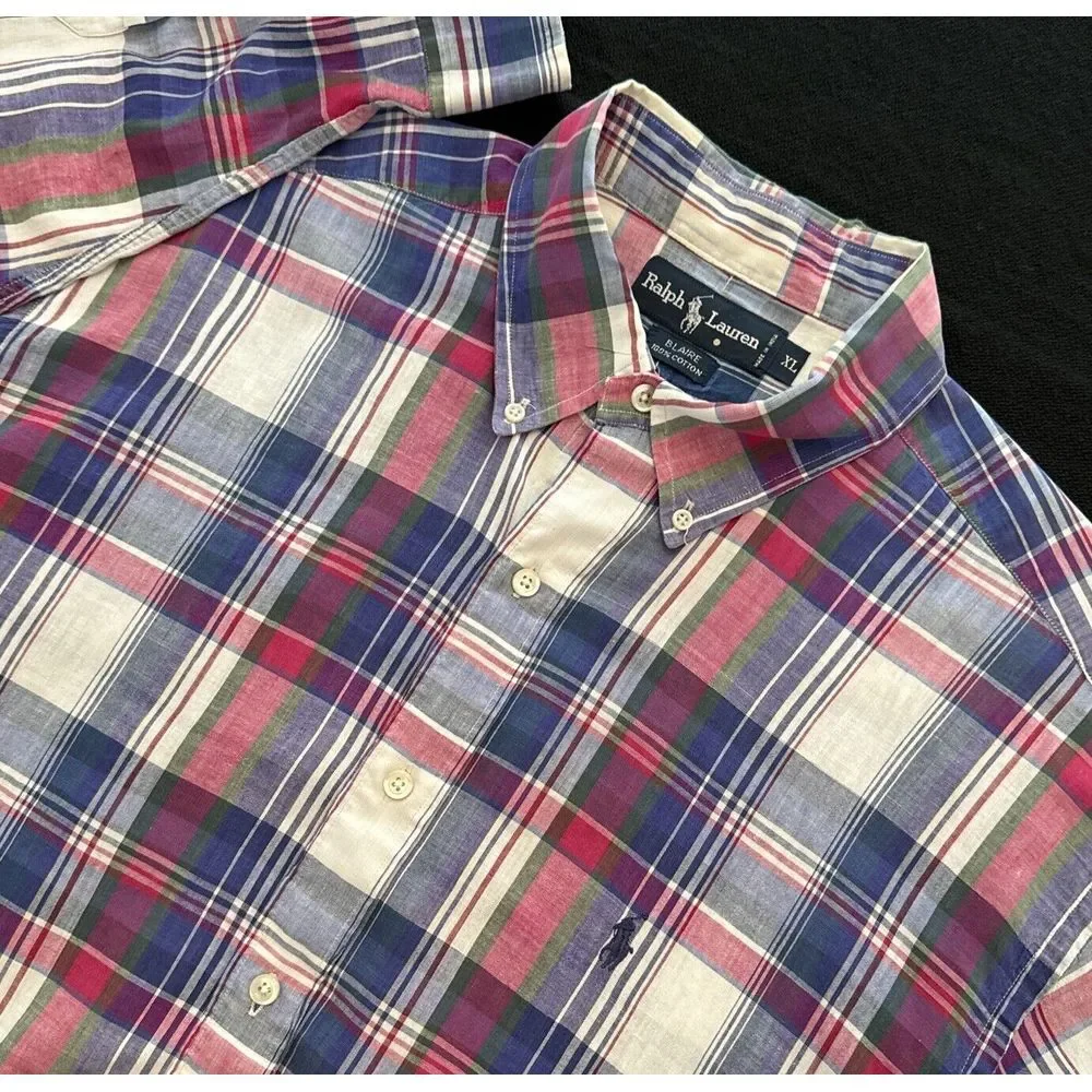 Ralph Lauren XL BLAIRE Men Cotton Blue/pink/green Button Down‎ Shirt EXCELLENT
